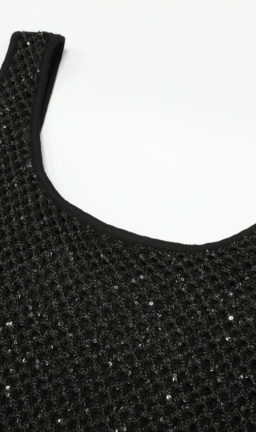 Kimbra Black Sequin Knit Midi Dress | Sleeveless Glamour for Special Nights