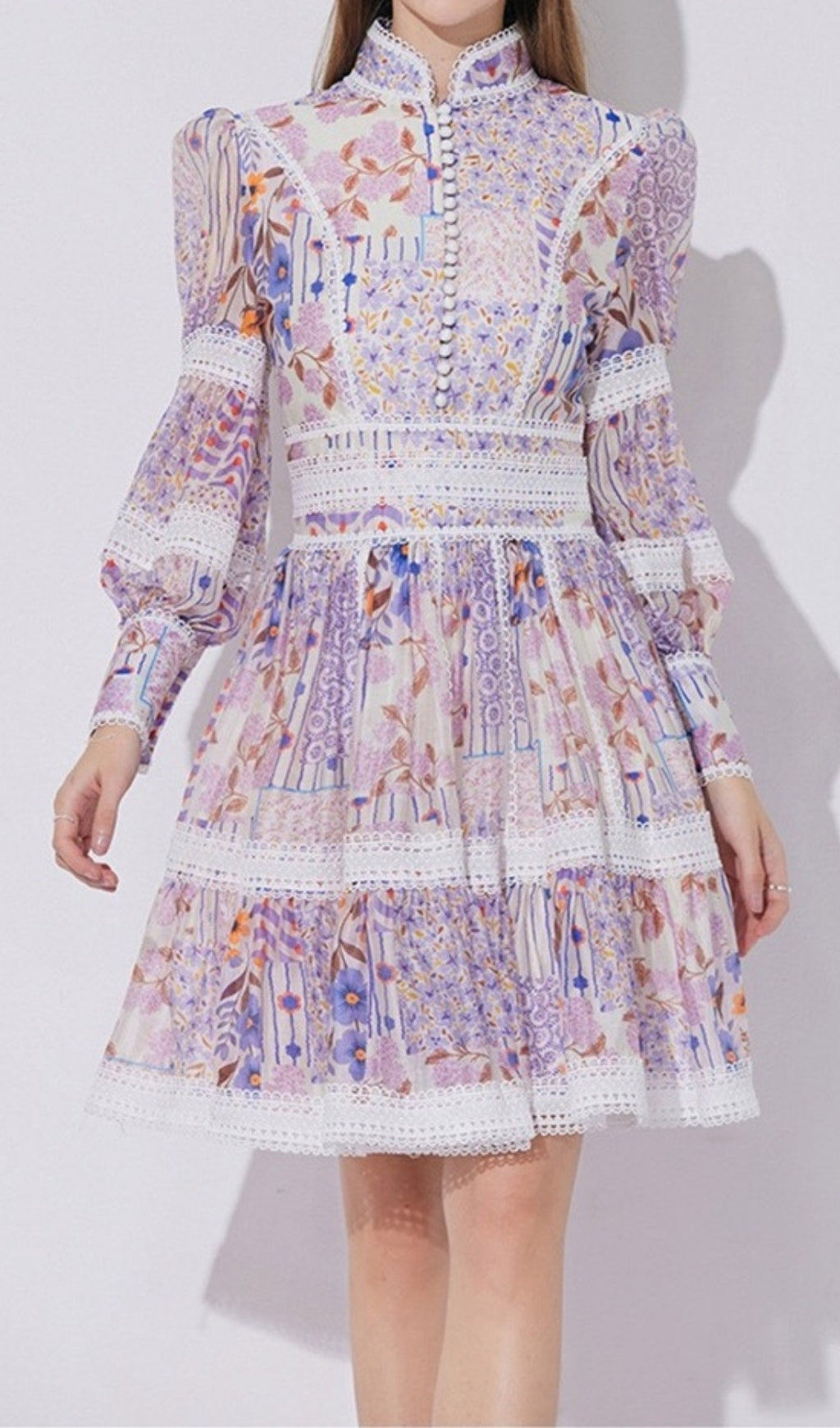 Erla Purple Floral Long Sleeve Mini Dress