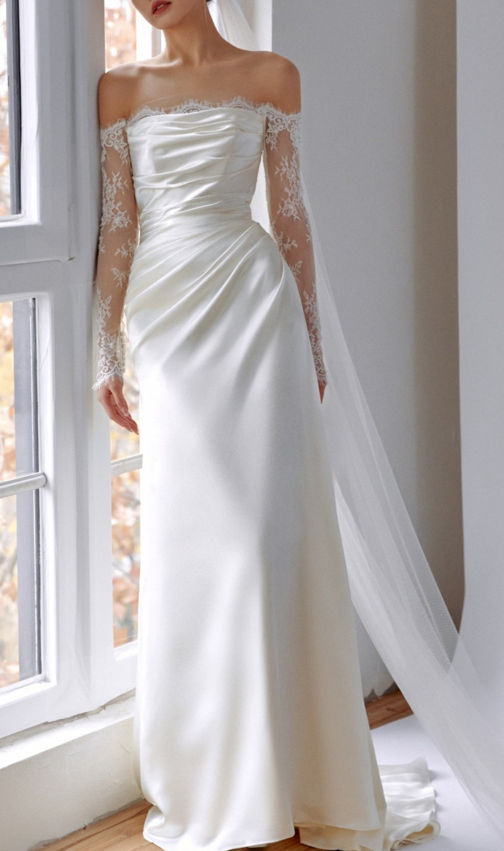 Colleen White Off Shoulder Lace Wedding Dress