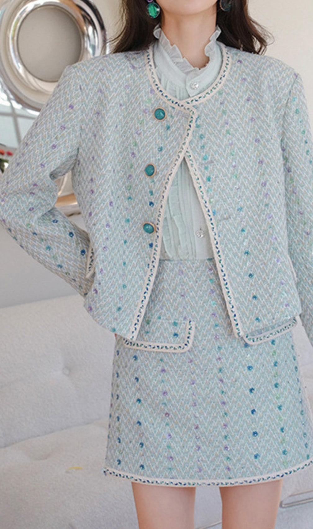 Heavy Sequin Embroidered Small Fragrant Style Jacket And Skirt