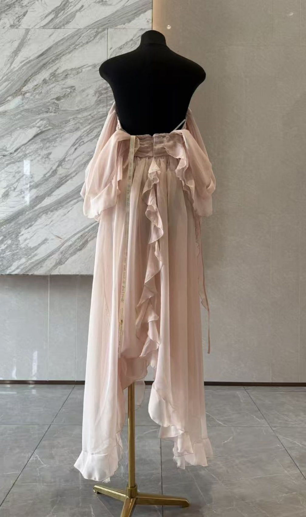 Komali Pink Halter Butterfly Ruffle Maxi Dress