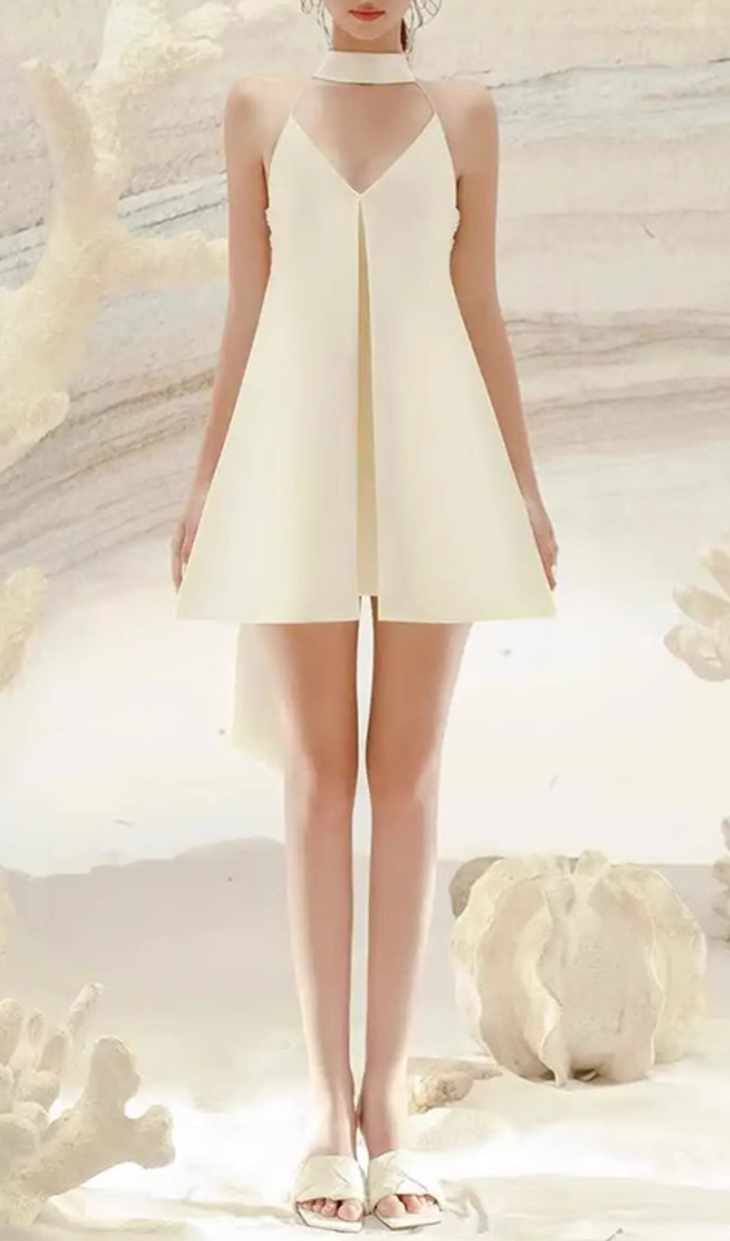 Elisa Halterneck Pearl Backless Mini Dress