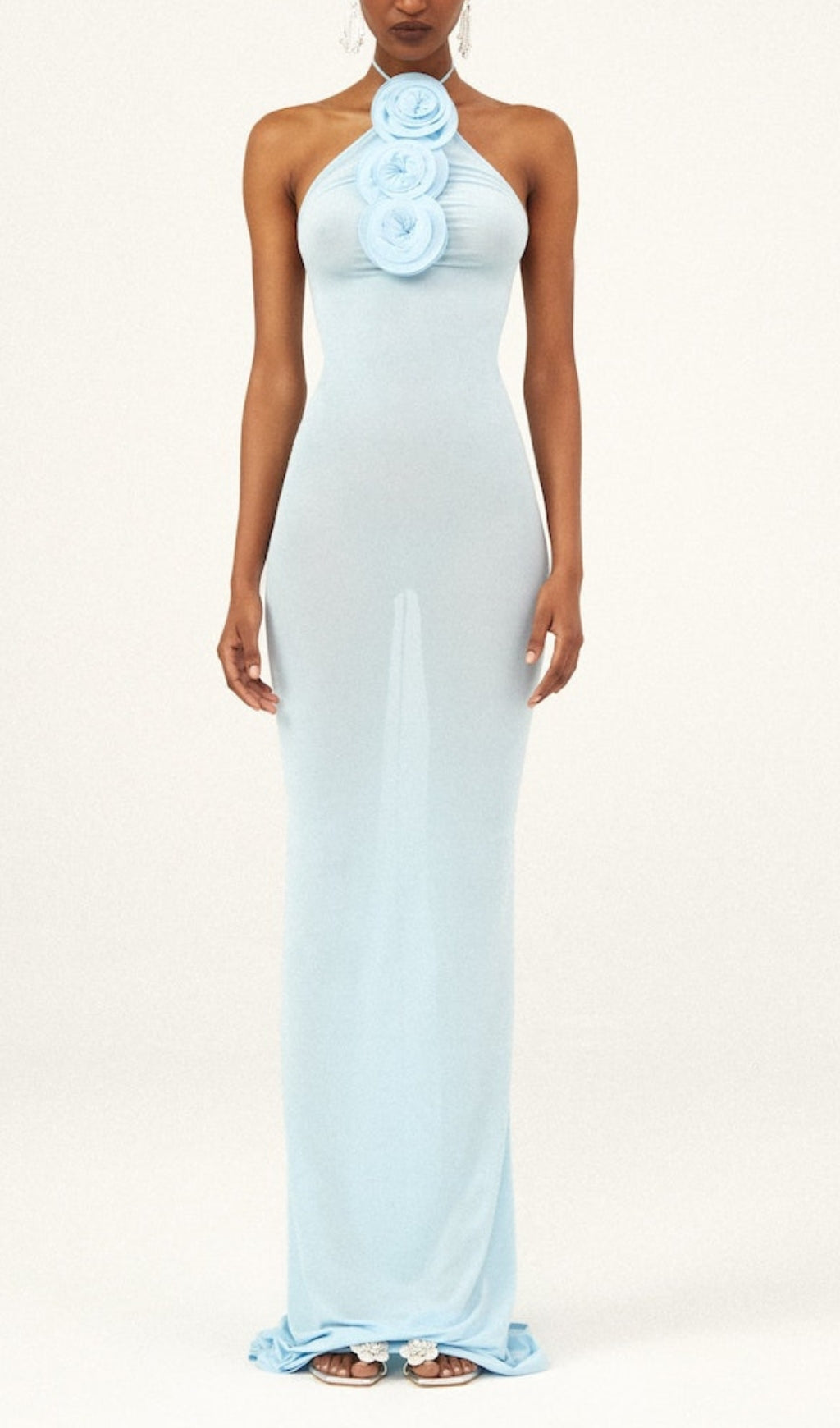 Neutrals Floral-Appliqué Strapless Gown Maxi Dress