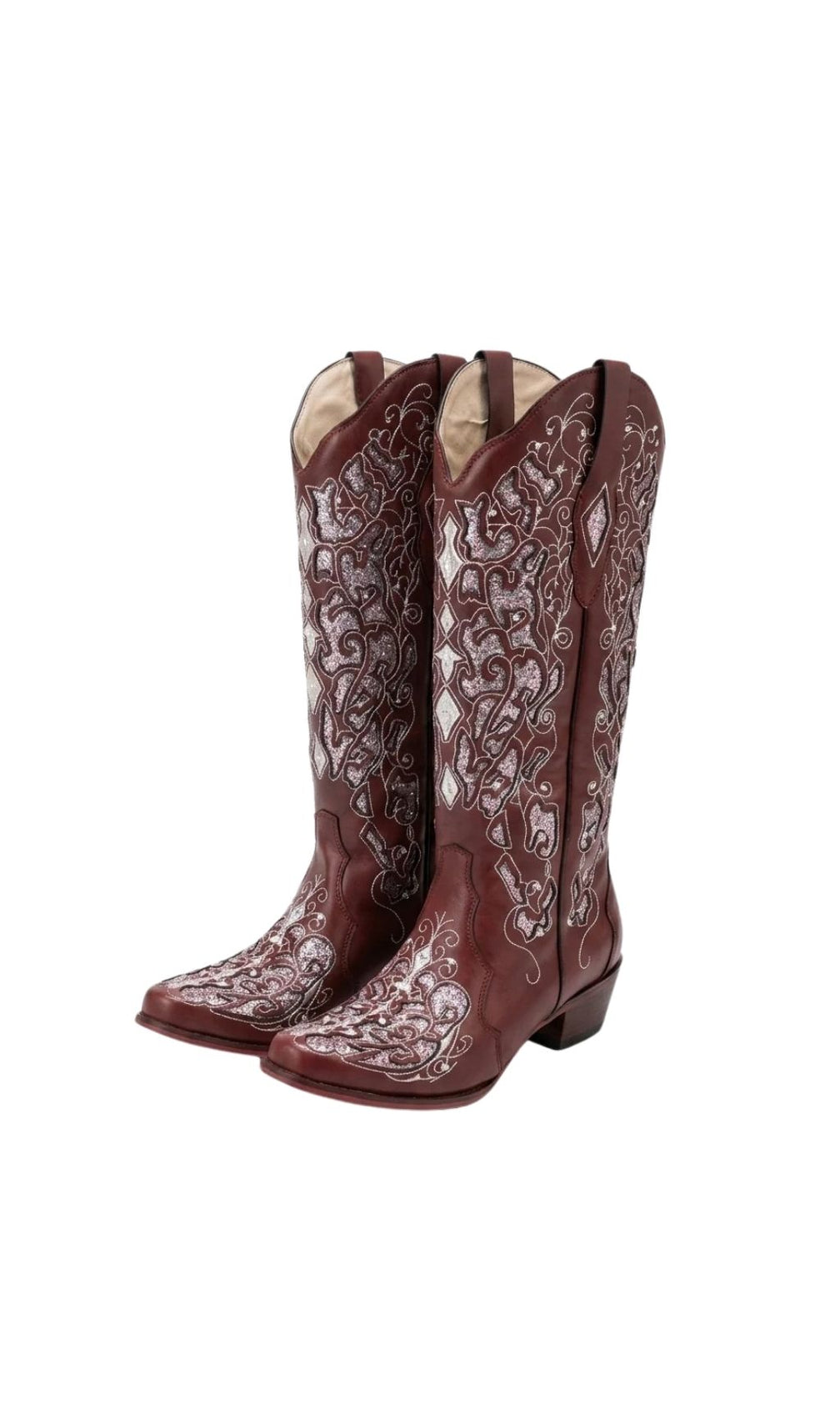 Quasil Rhinestone Floral Leather Boots
