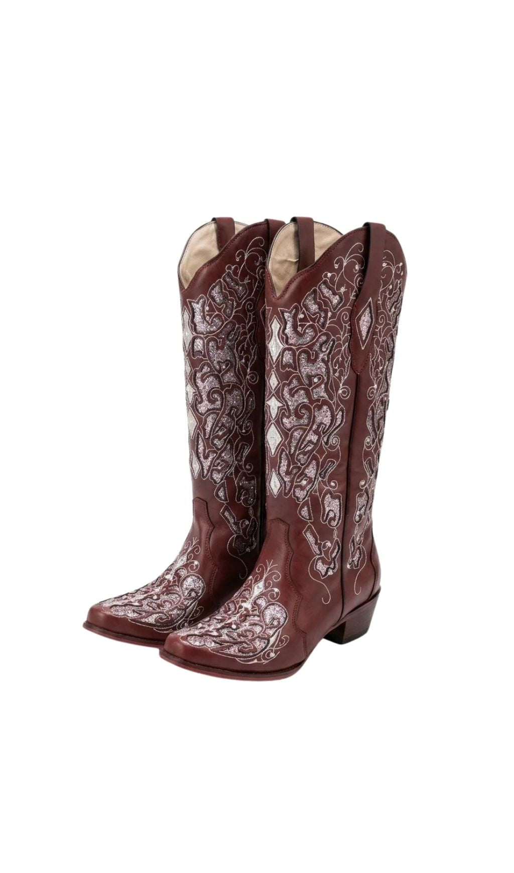 Quasil Rhinestone Floral Leather Boots