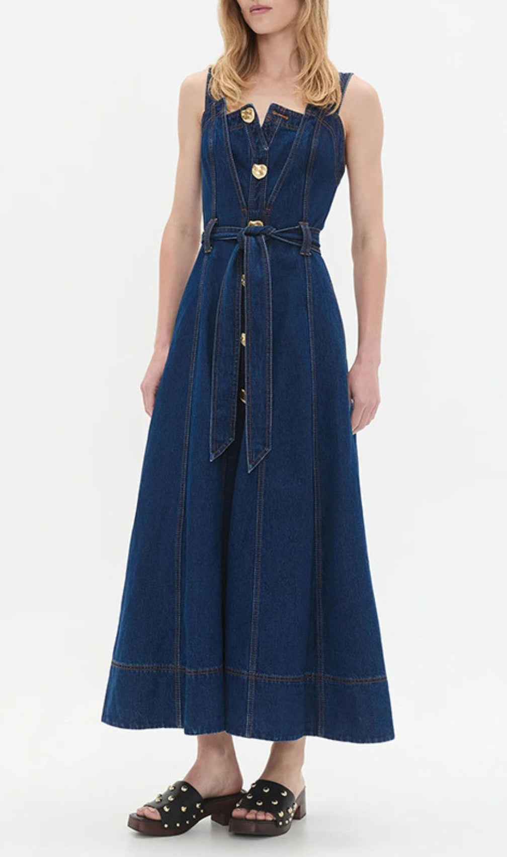 Effortless Chic: Women's Button-Front Belted Denim Midi Dress