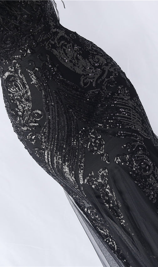 Choire Black Sequin Feather Maxi Dress