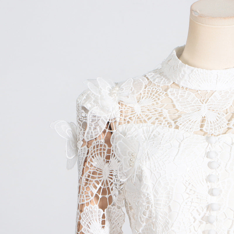 Ceyla Flower Embroidery Mesh Skirt Set