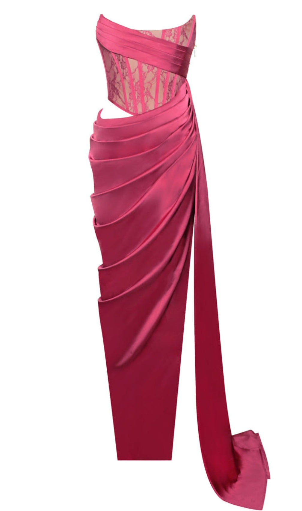 Corset Satin Pleated Maxi Dress In Red