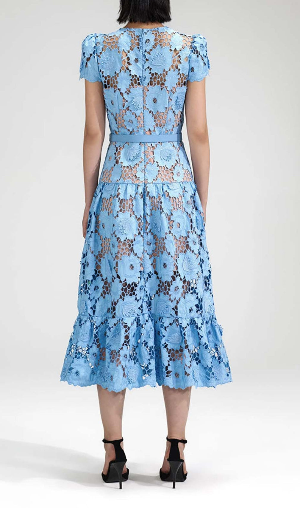 Appliquéd Floral Lace Midi Dress In Blue