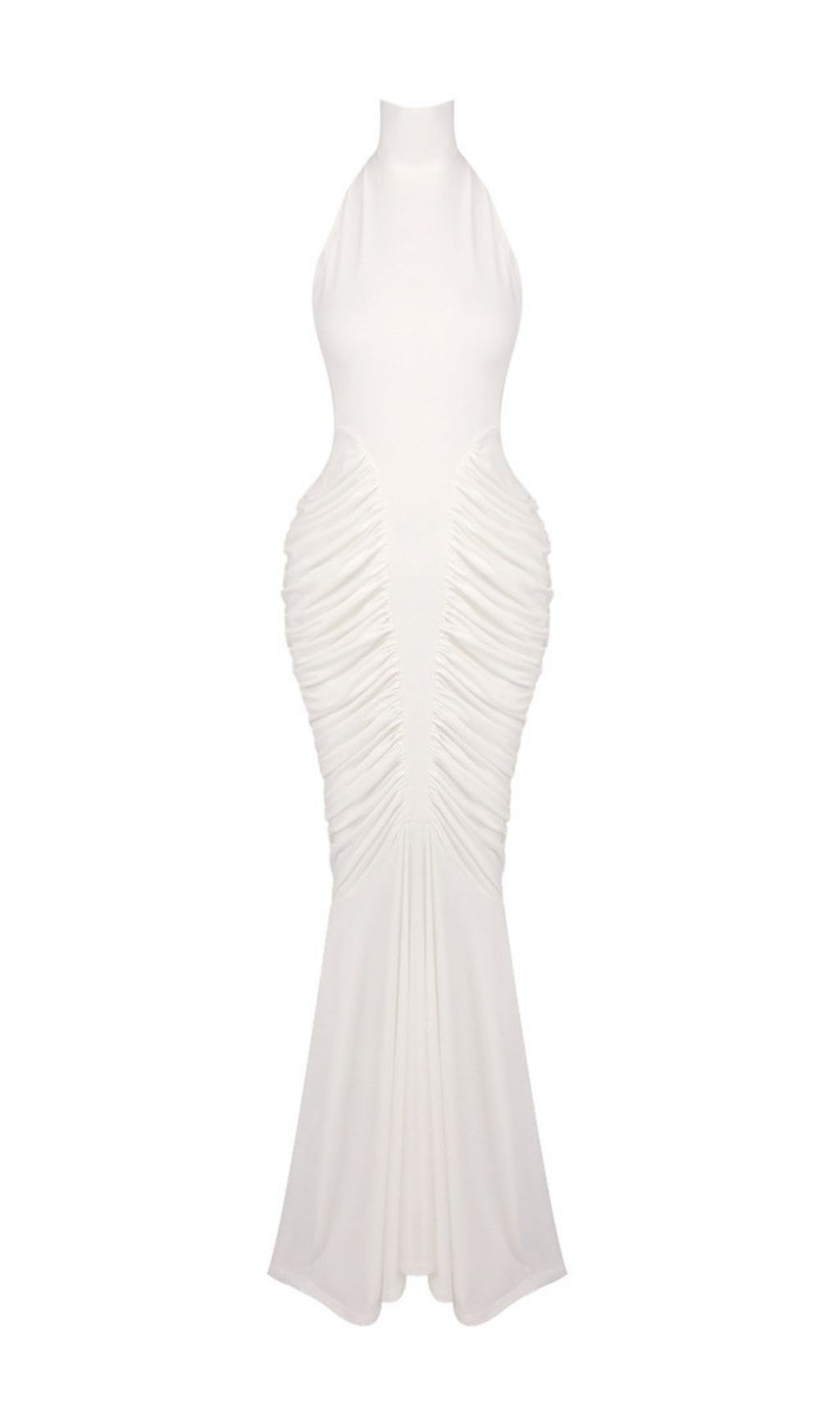 Kataleya White Halter Ruched Maxi Dress: Elegant & Figure-Flattering