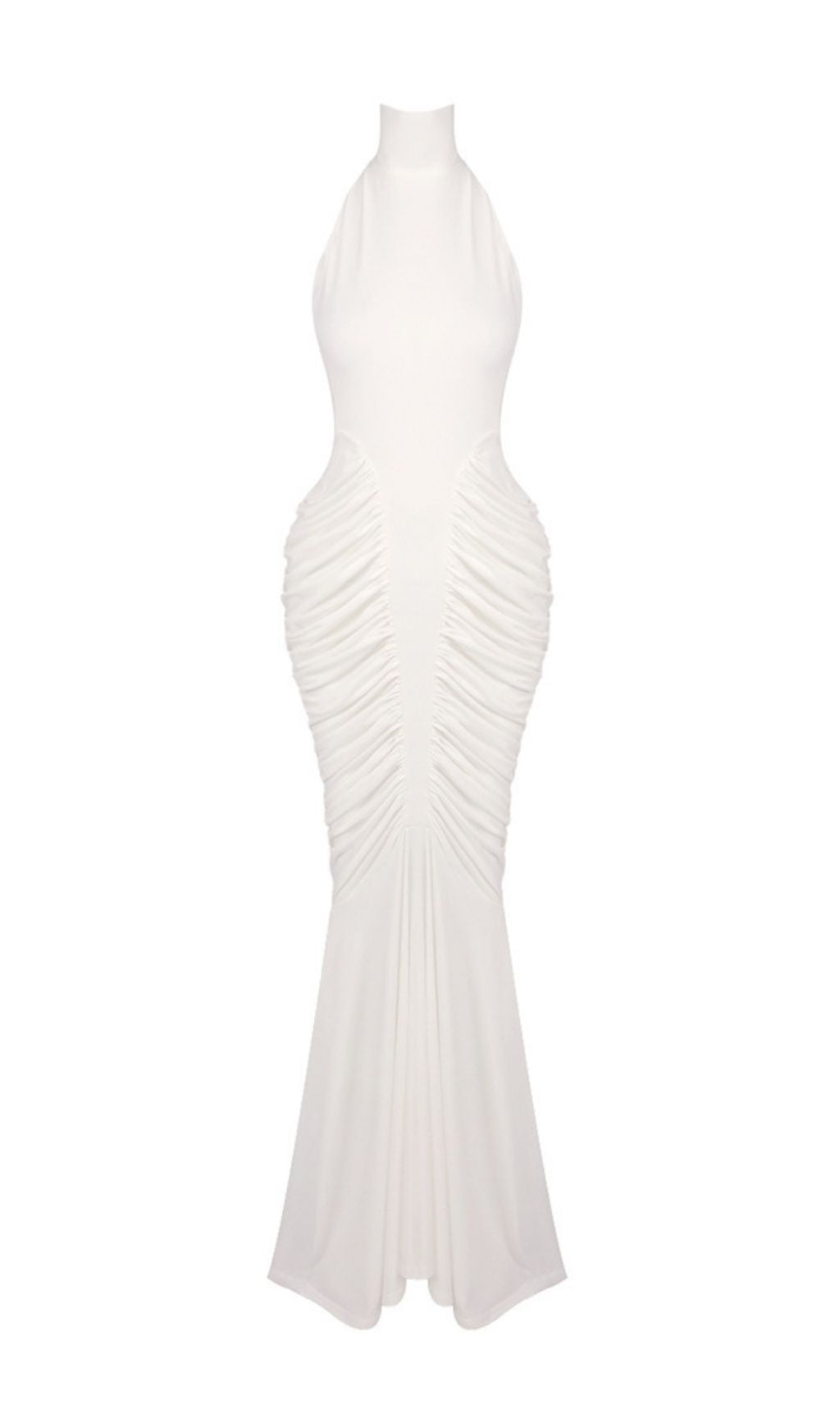 Kataleya White Halter Ruched Maxi Dress: Elegant & Figure-Flattering