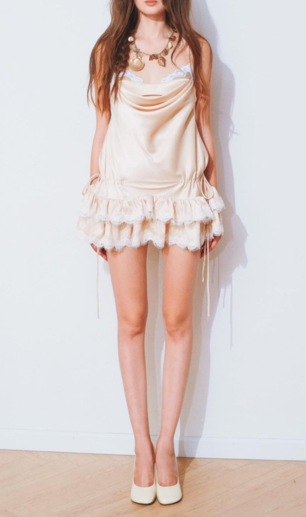 Kooper Satin Lace Trim Mini Dress