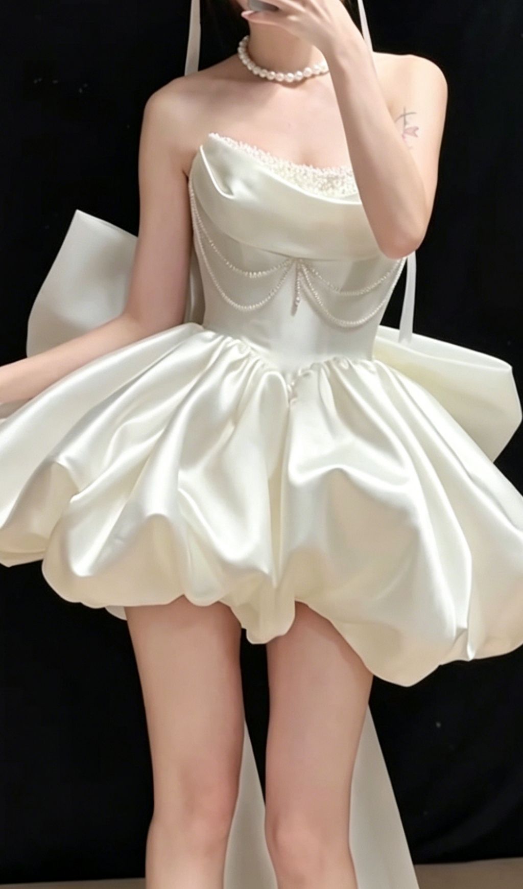Kukana White Embellished Bow Mini Dress