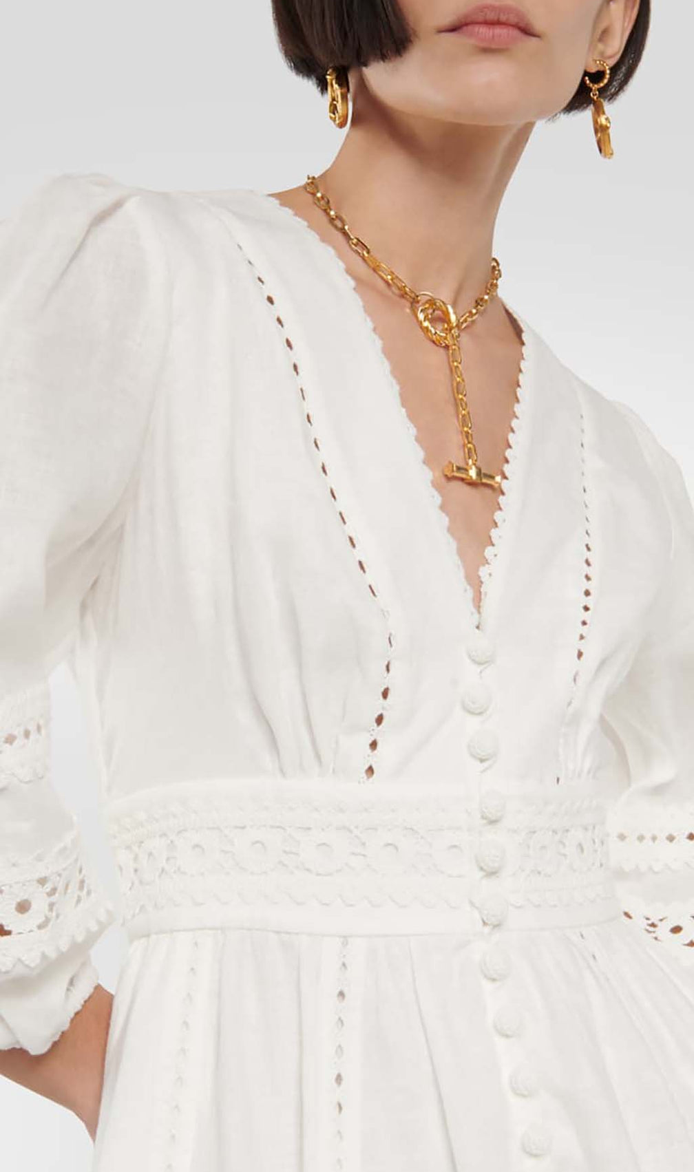 Plunging Neck Lace Mini Dress In White