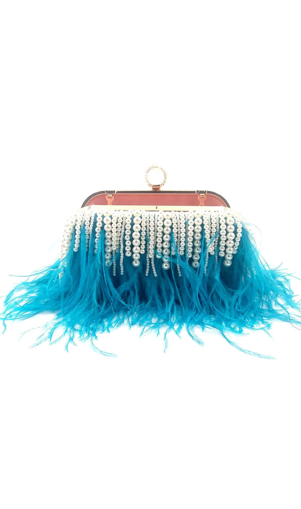 Ana Feather Pearl Chain Clutch