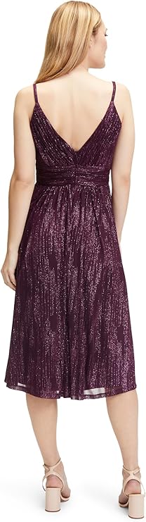 v-neckline cocktail midi dress in bordeaux