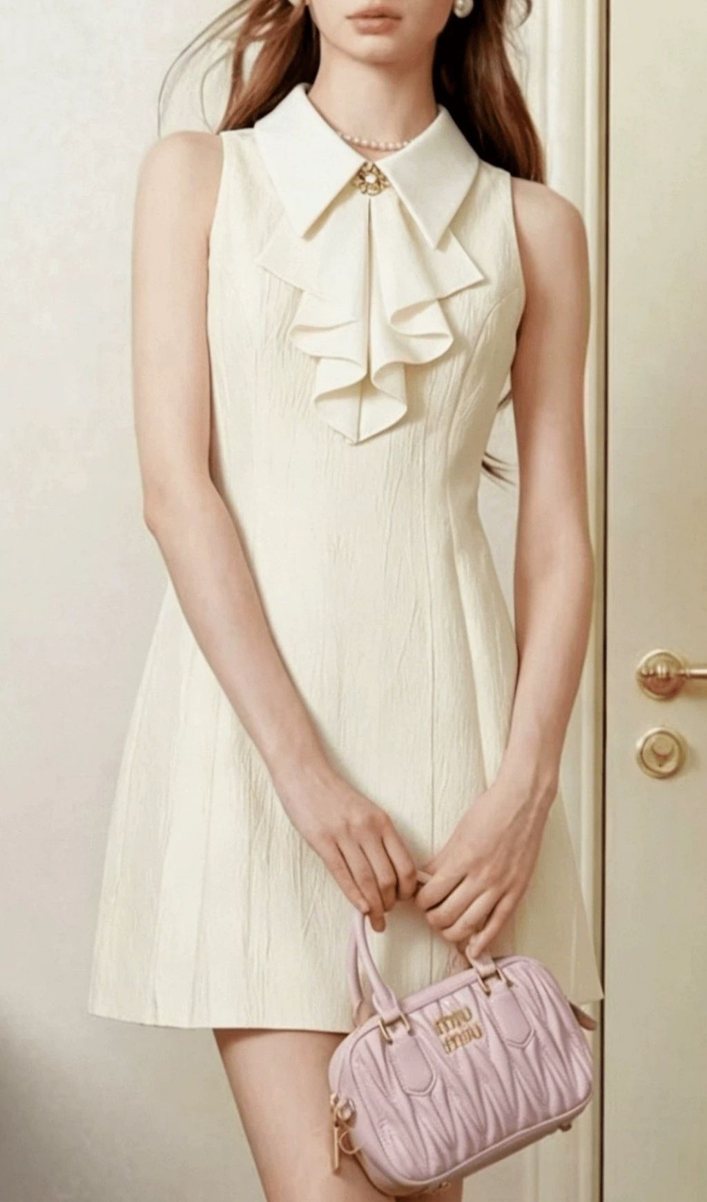 Kimberlin White Sleeveless Mini Dress With Collar