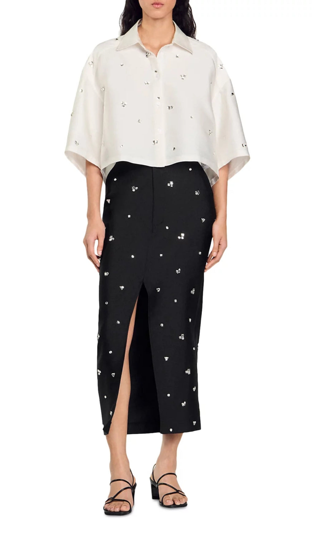 Mentissa Oversized Cropped Embellished Shirt
