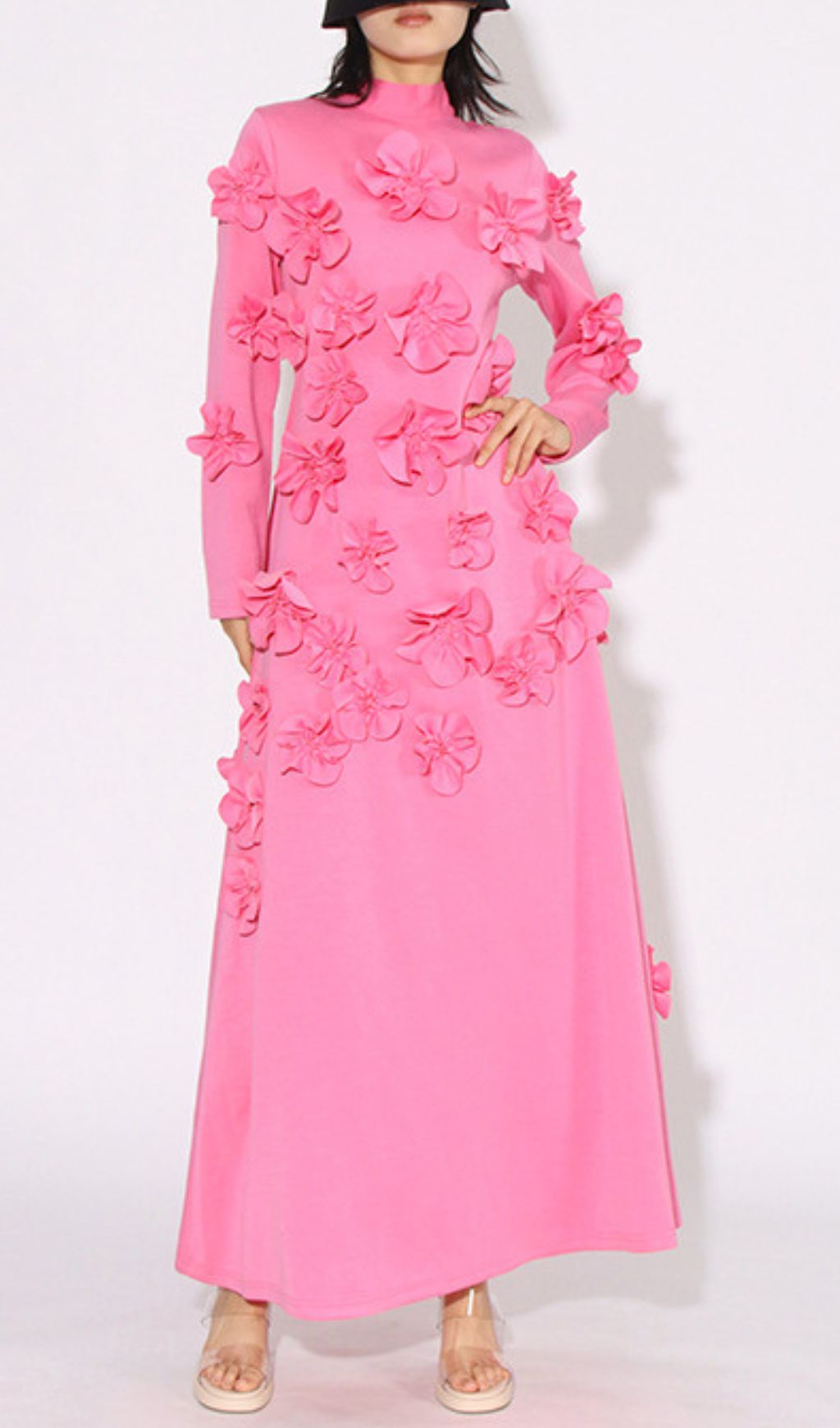 Bly Pink Flower Long Sleeve Maxi Dress