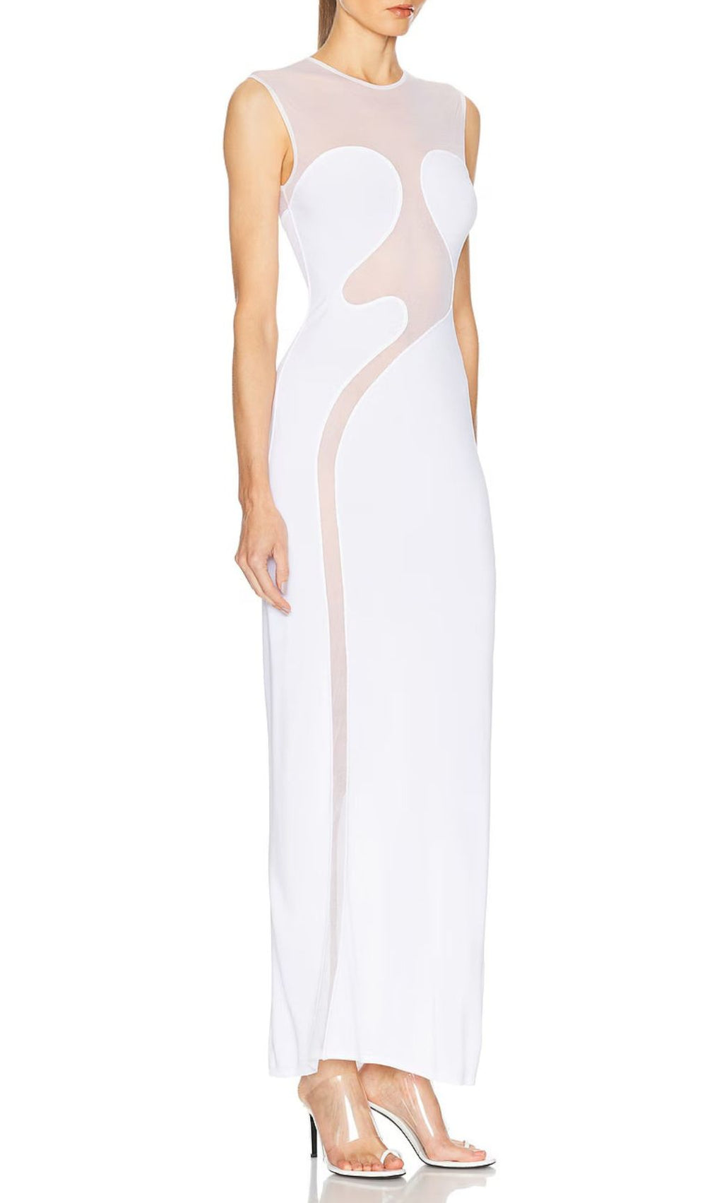 Fadia White Mesh Bandage Maxi Dress
