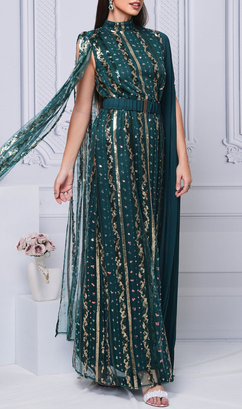 Covey Green Sequin Mesh Maxi Dress