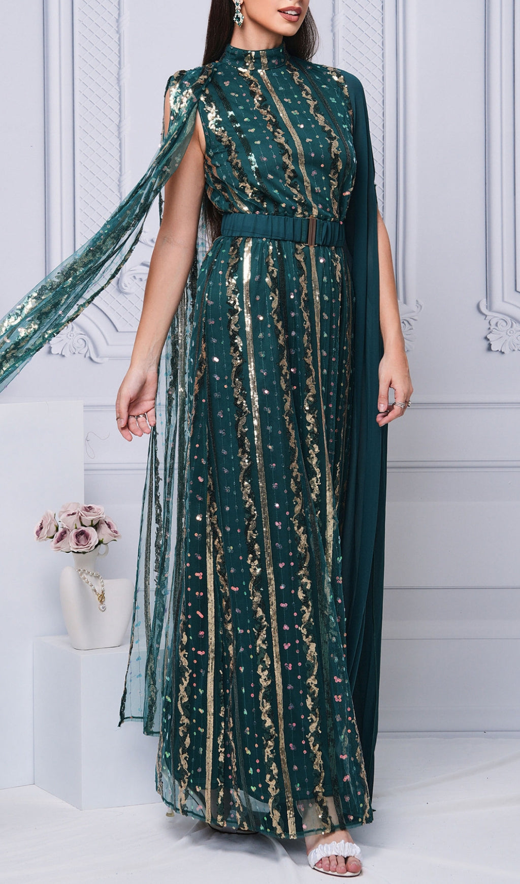 Covey Green Sequin Mesh Maxi Dress