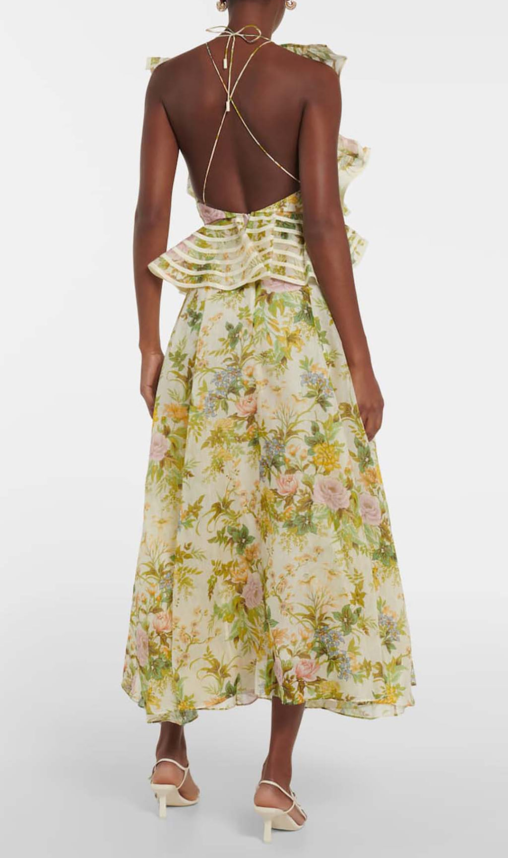 Floral Linen And Silk Midi Dress