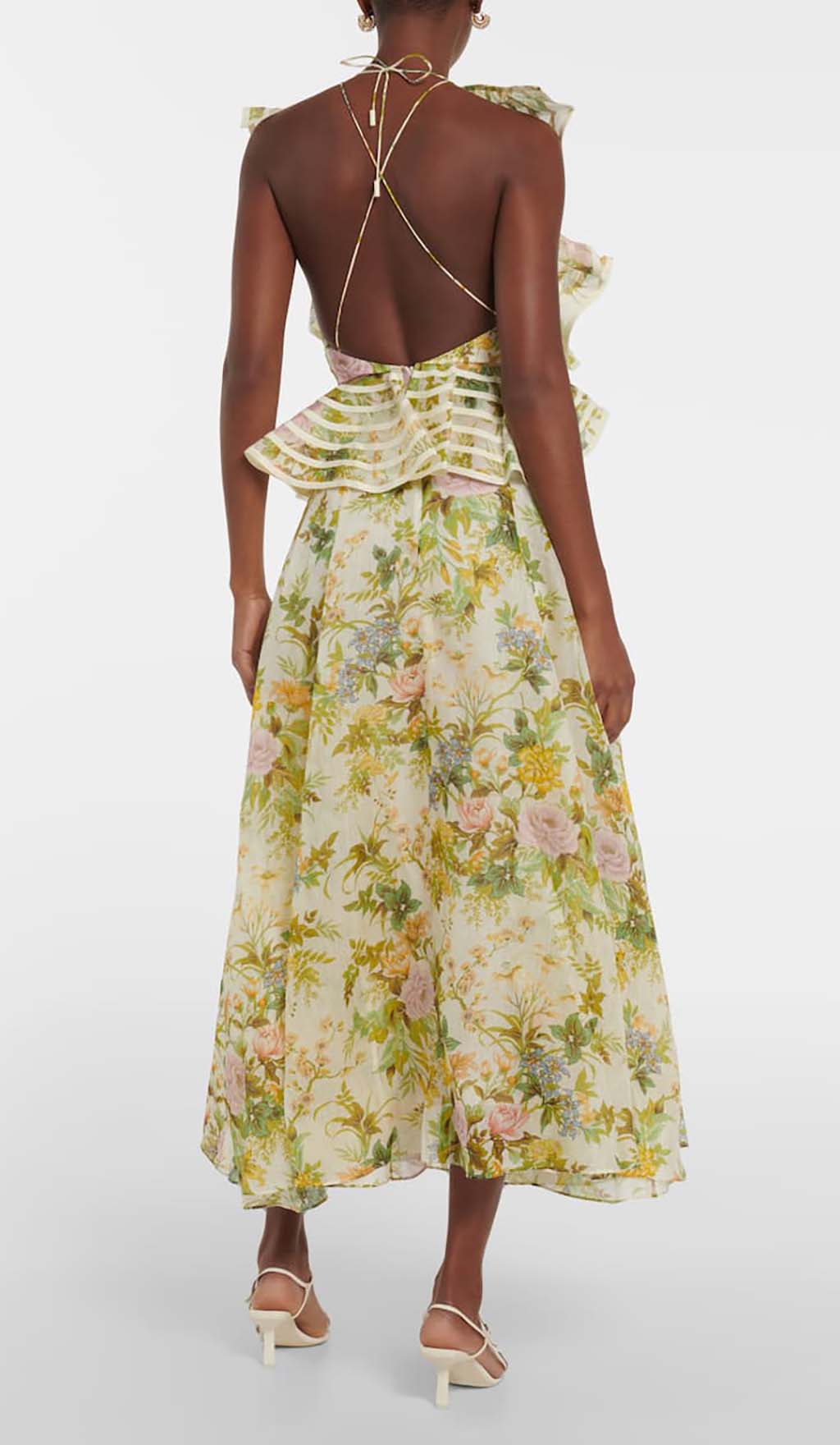 Floral Linen And Silk Midi Dress