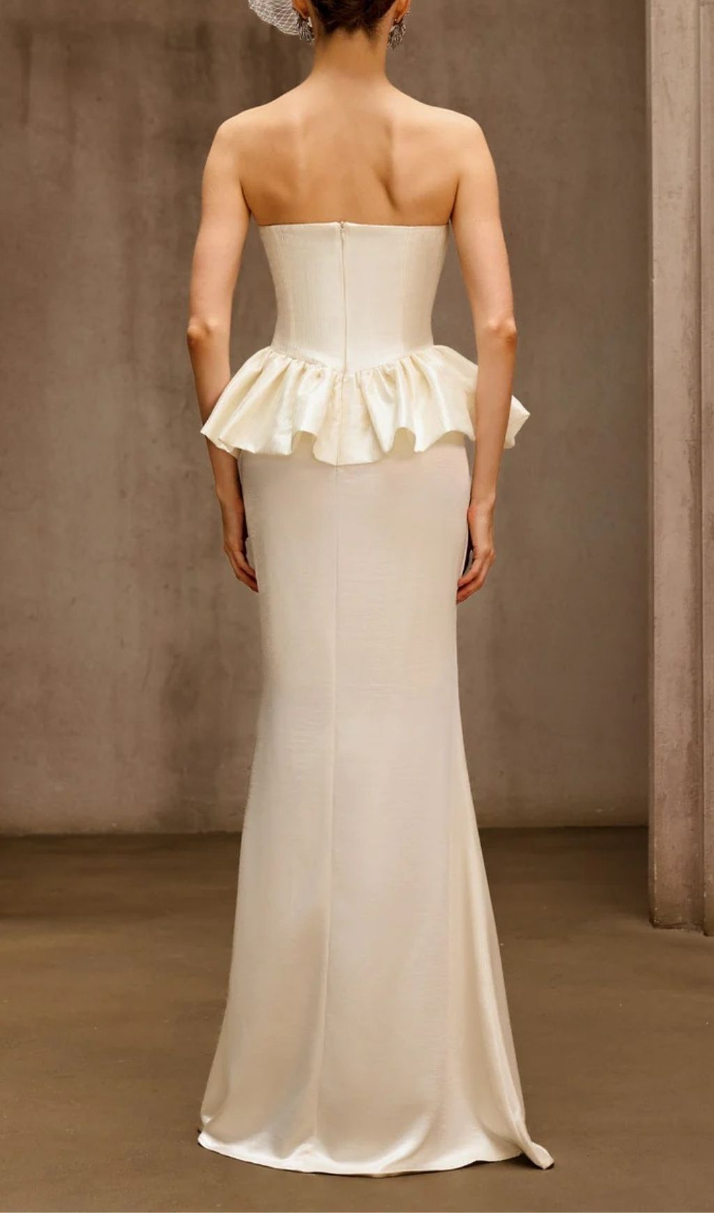 Dysis Luxe Strapless Pleated Peplum Maxi Gown | High-Impact Evening Dress