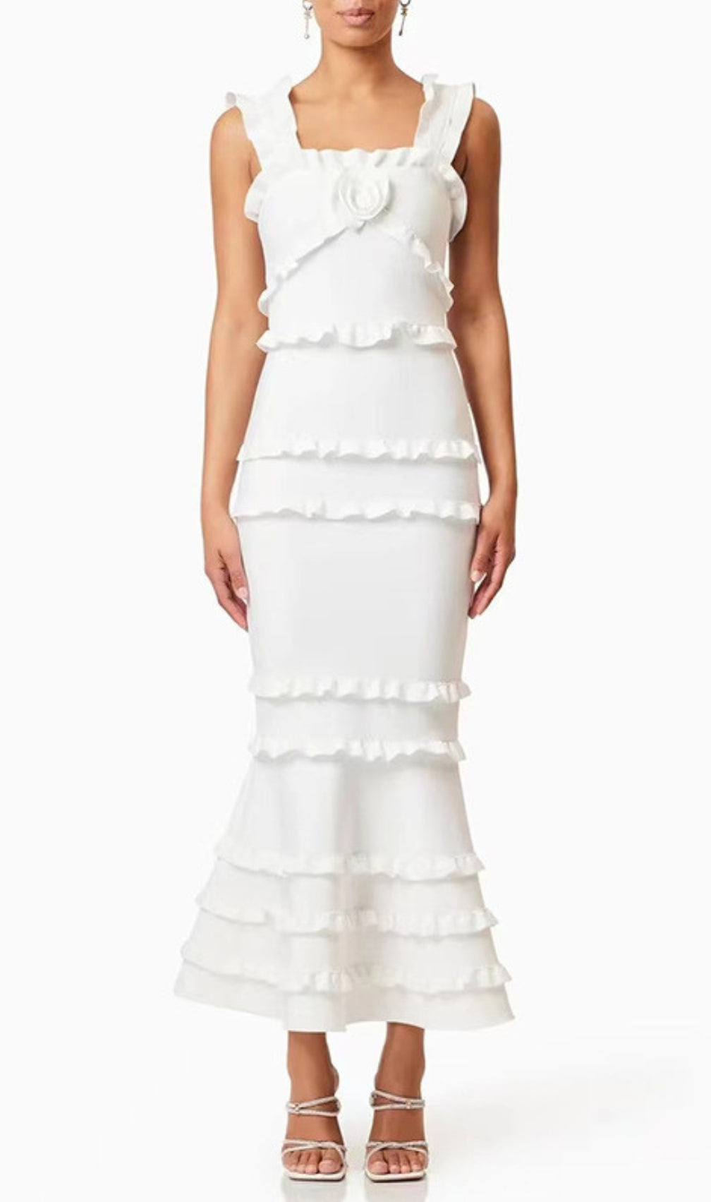 Duana White Flower Midi Dress