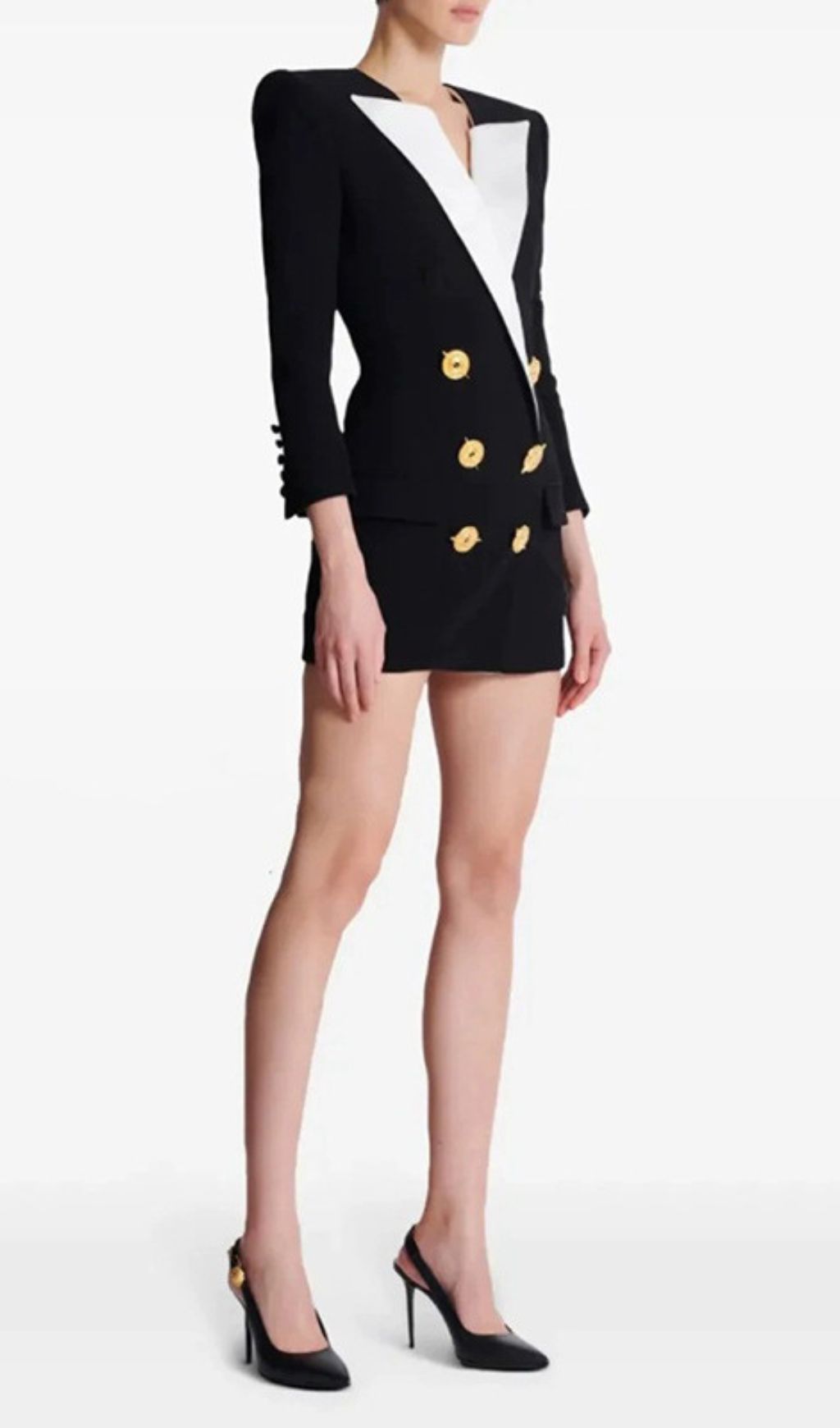Heulwen Black Double-Breasted Tuxedo Blazer Dress with Contrast Lapels