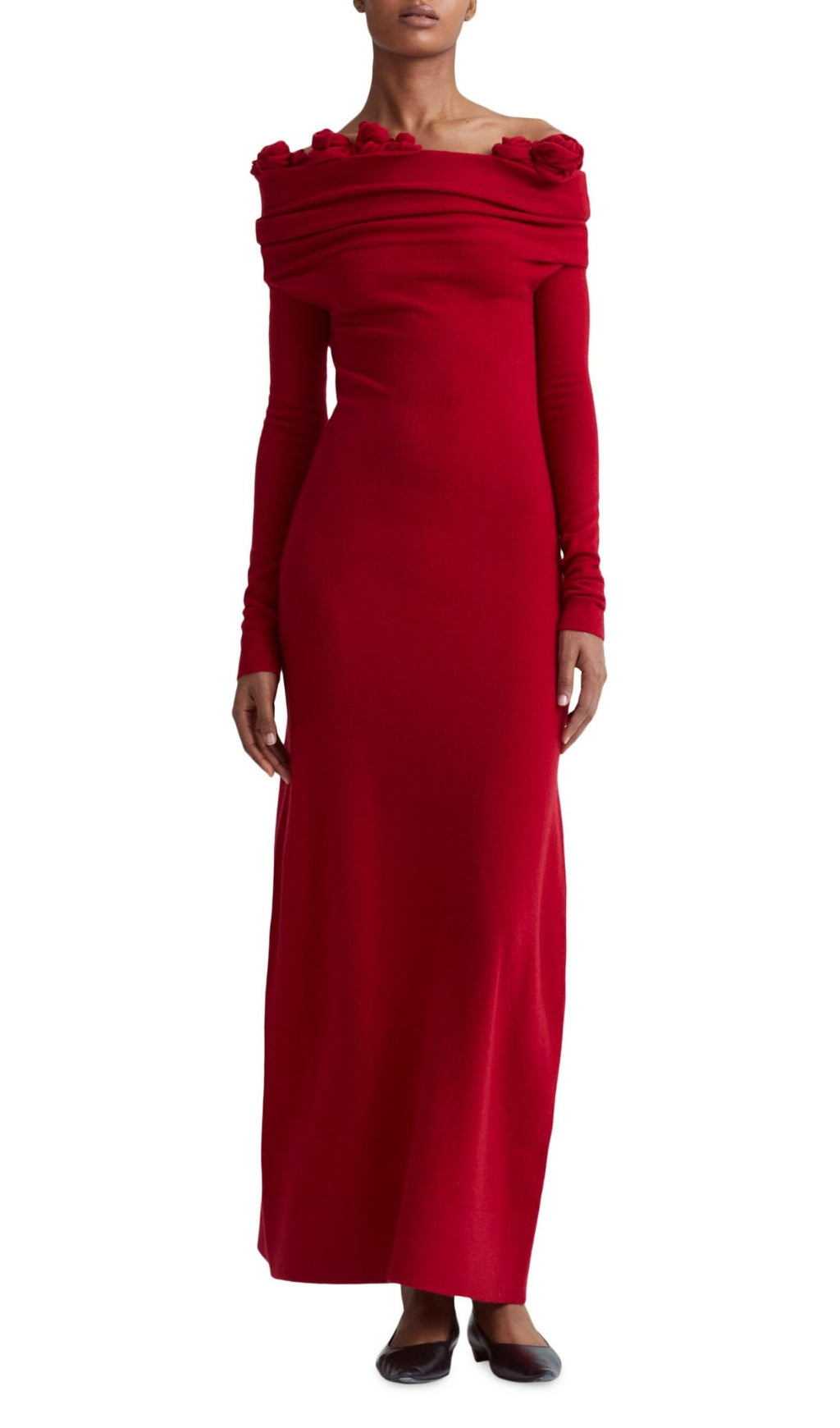 Burrell Red Long Sleeve Flower Maxi Dress
