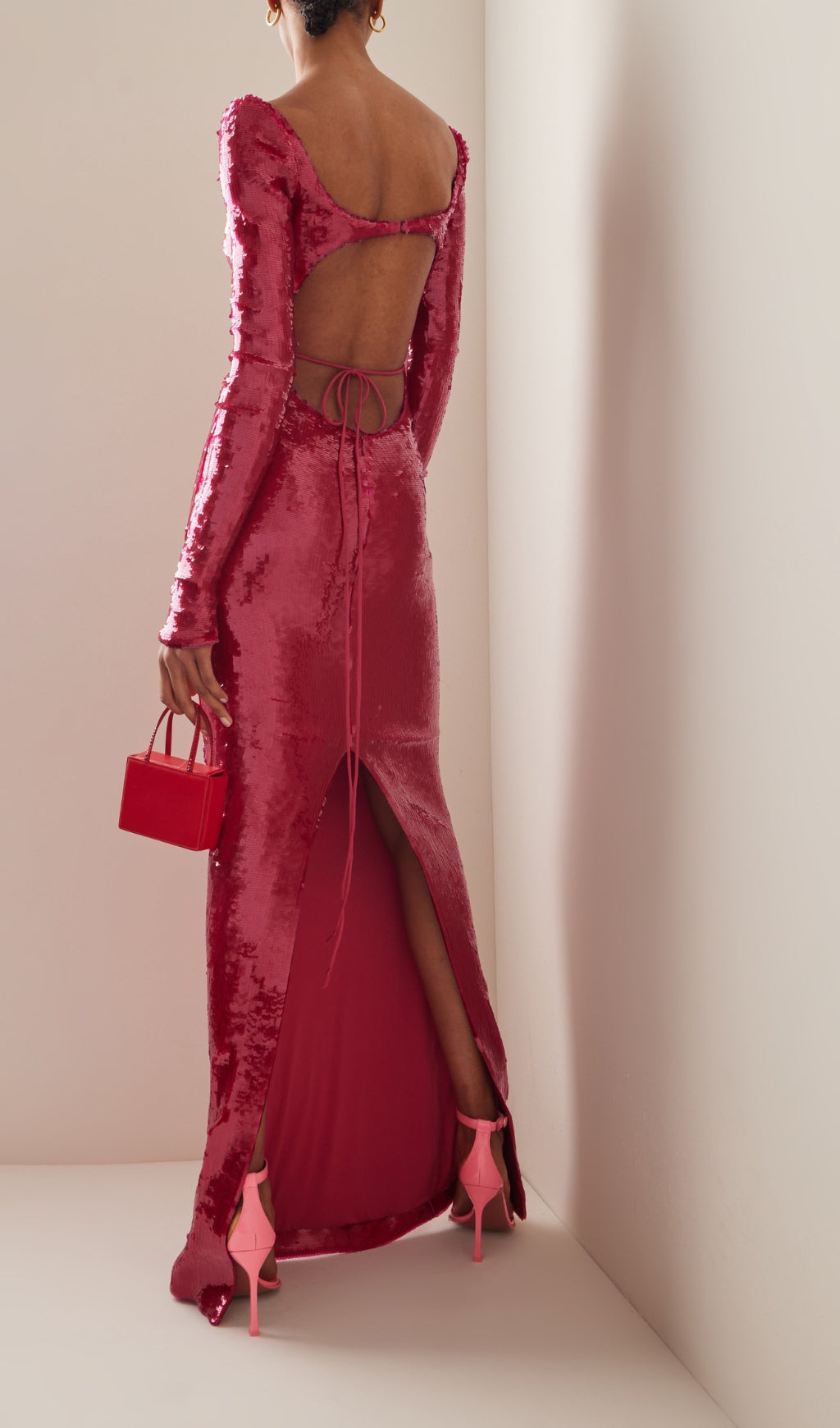 Sequin-Embroidered Cut-Out Maxi Dress In Red
