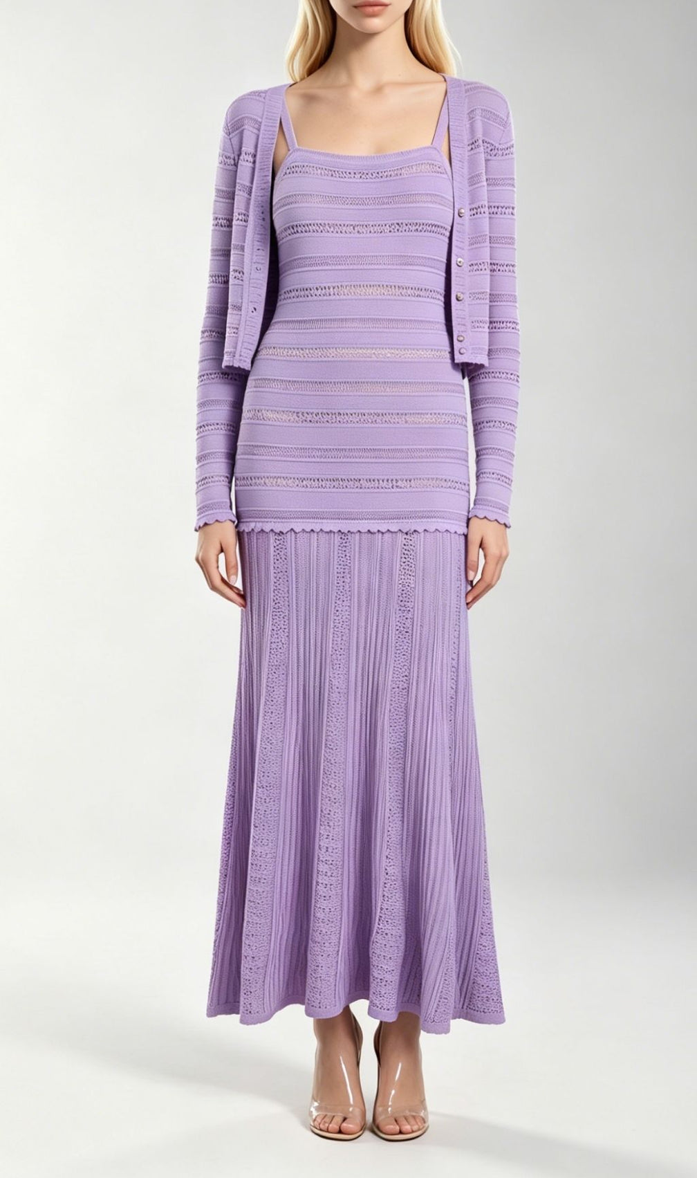 Kinsey Luxe Lavender Knit Cardigan & Midi Dress Set