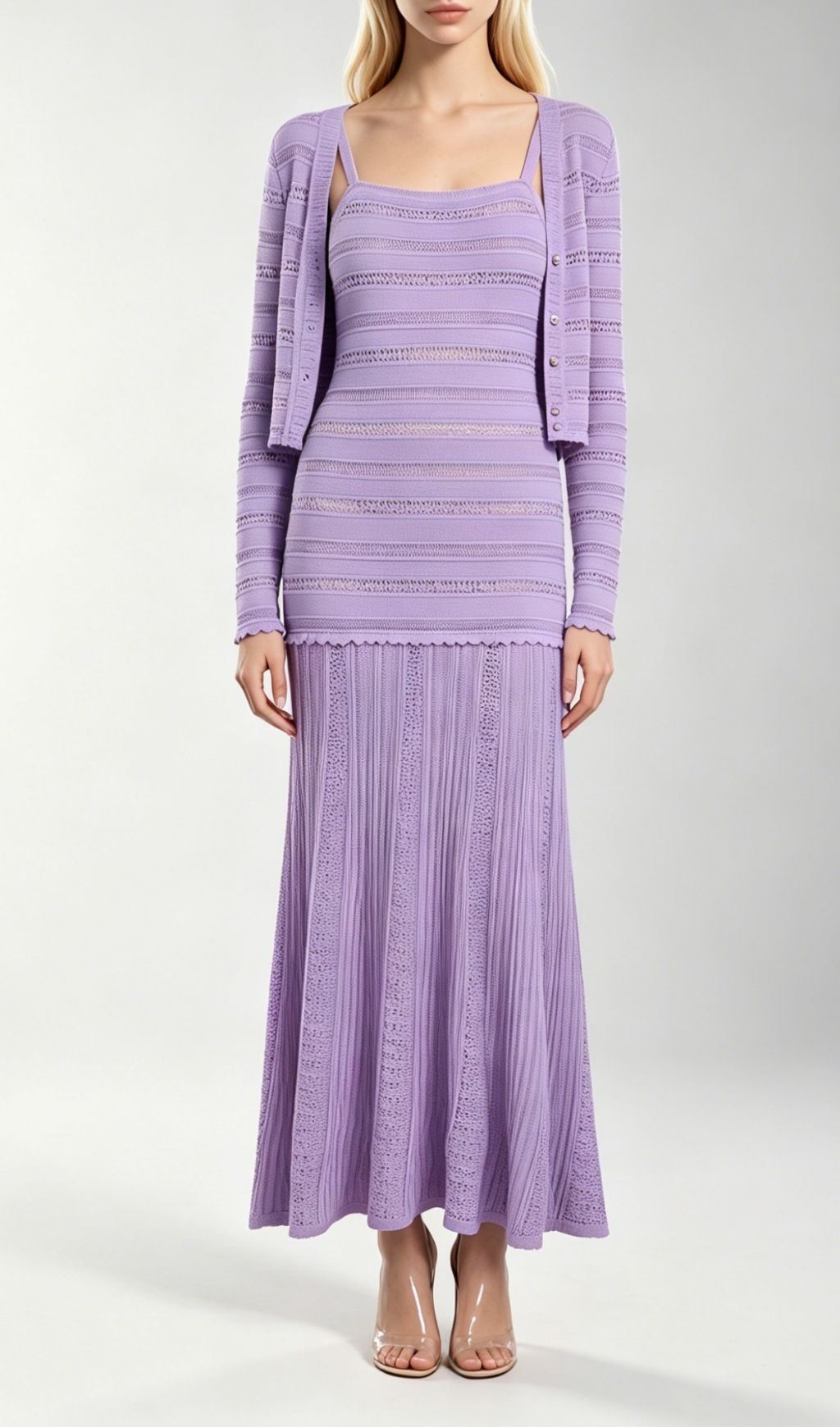 Kinsey Luxe Lavender Knit Cardigan & Midi Dress Set