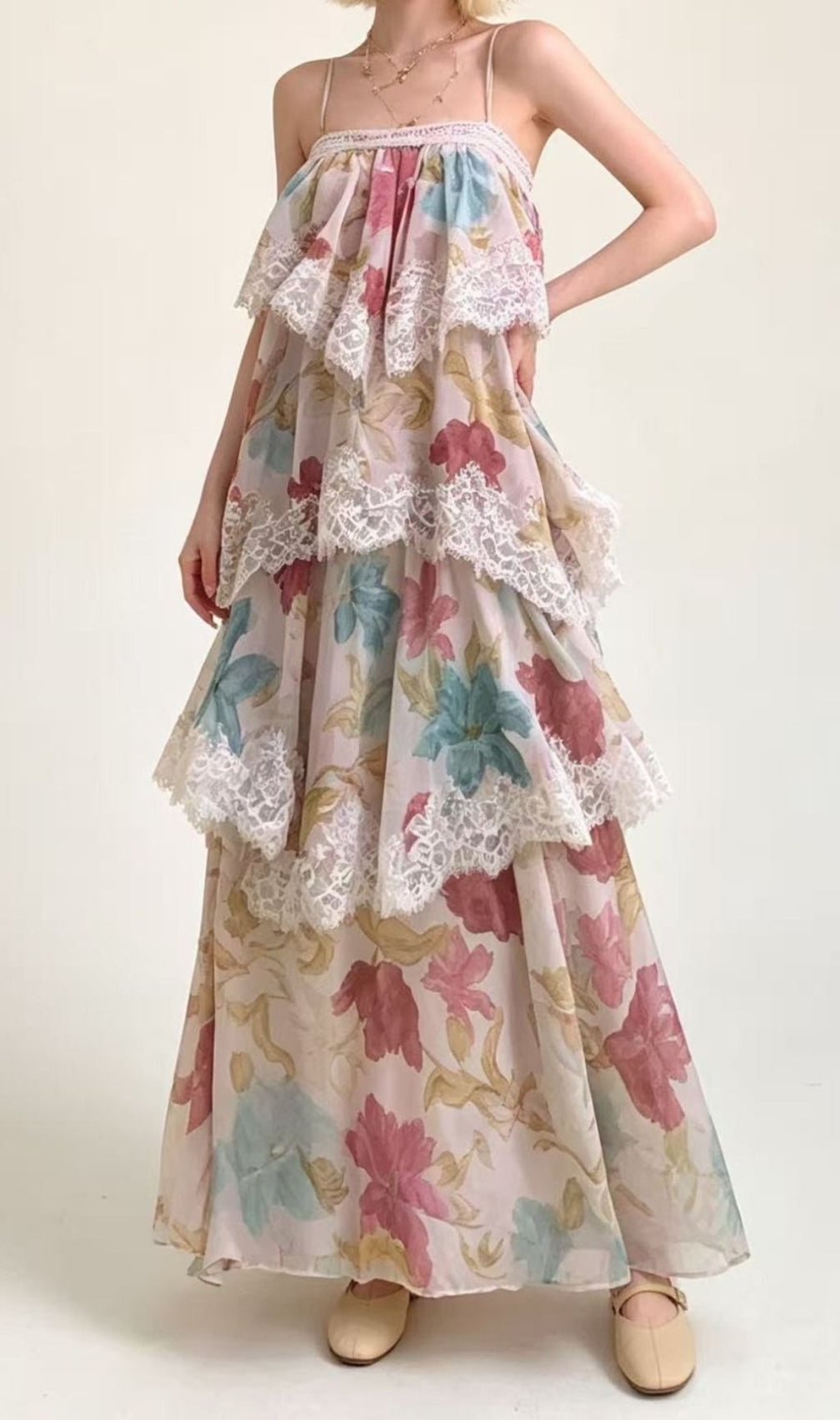 Kôichi Strappy Lace Printed Maxi Dress