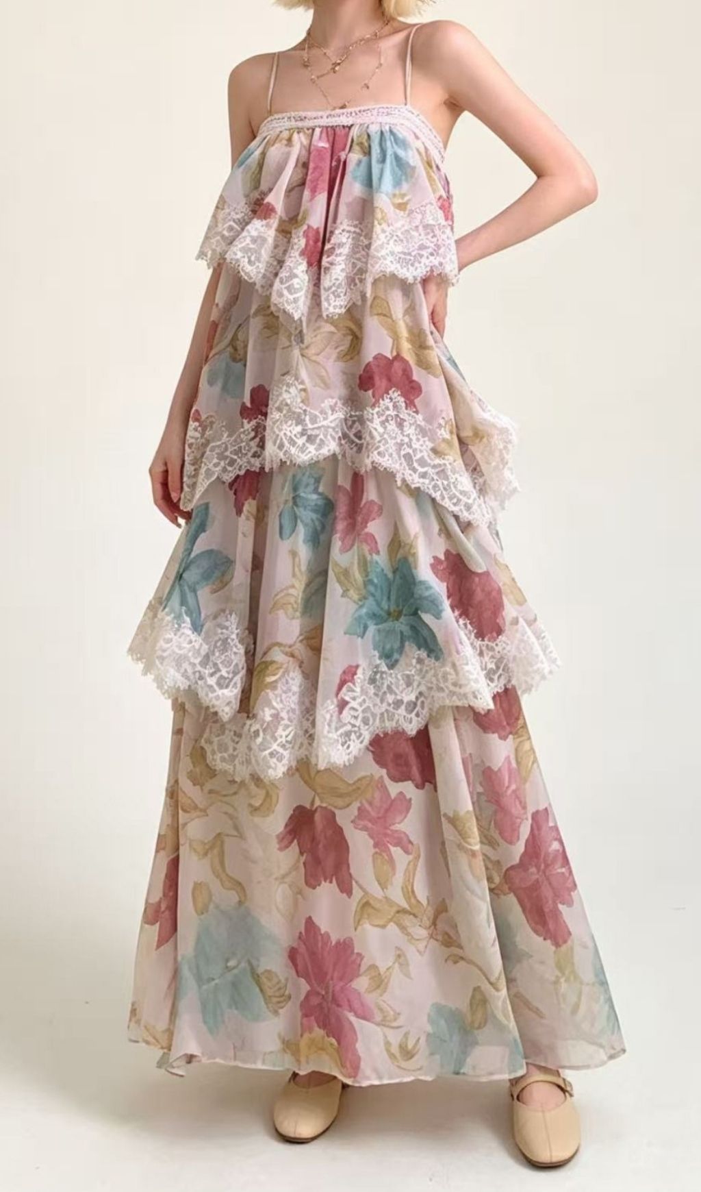 Kôichi Strappy Lace Printed Maxi Dress