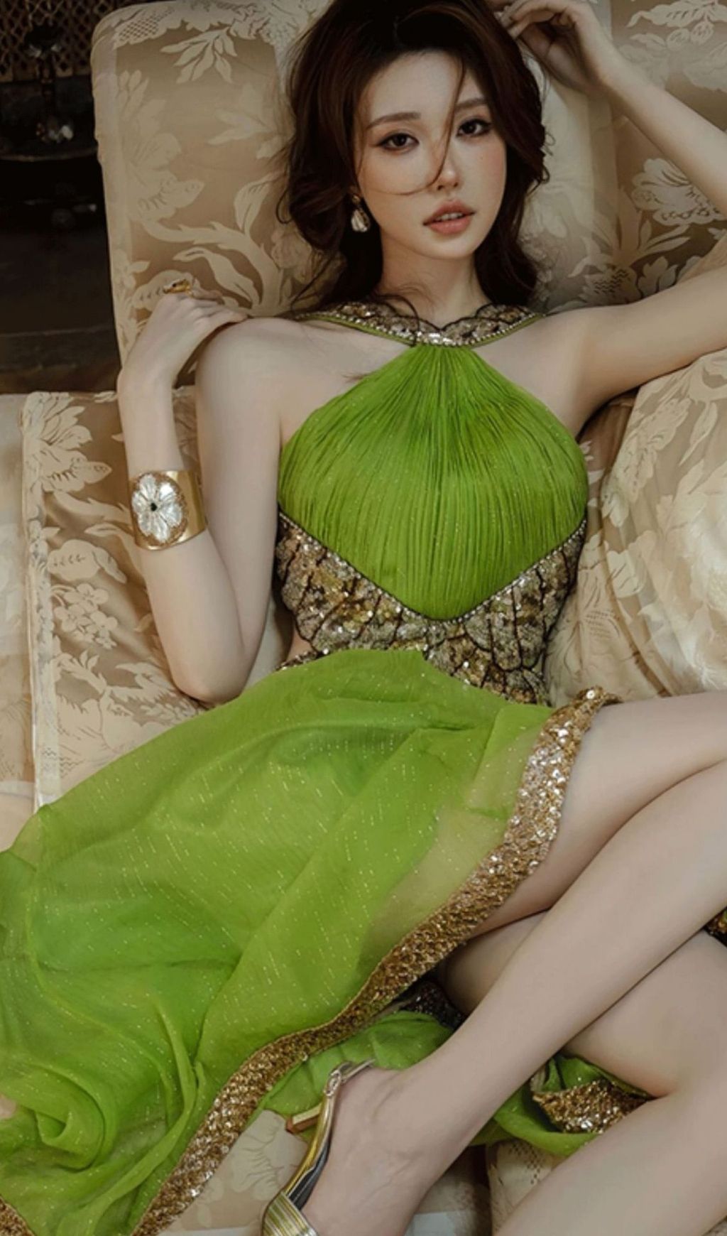 Laisha Green Halter Sequin Maxi Dress