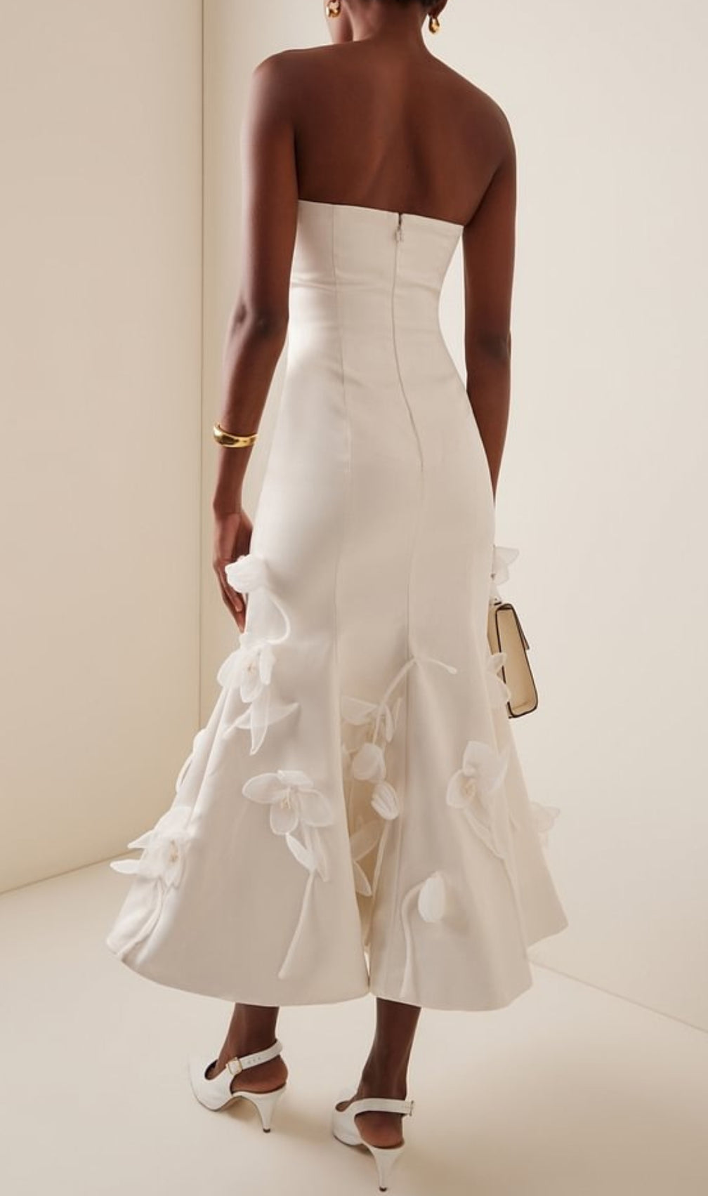 Echo White Strapless Flower Midi Dress