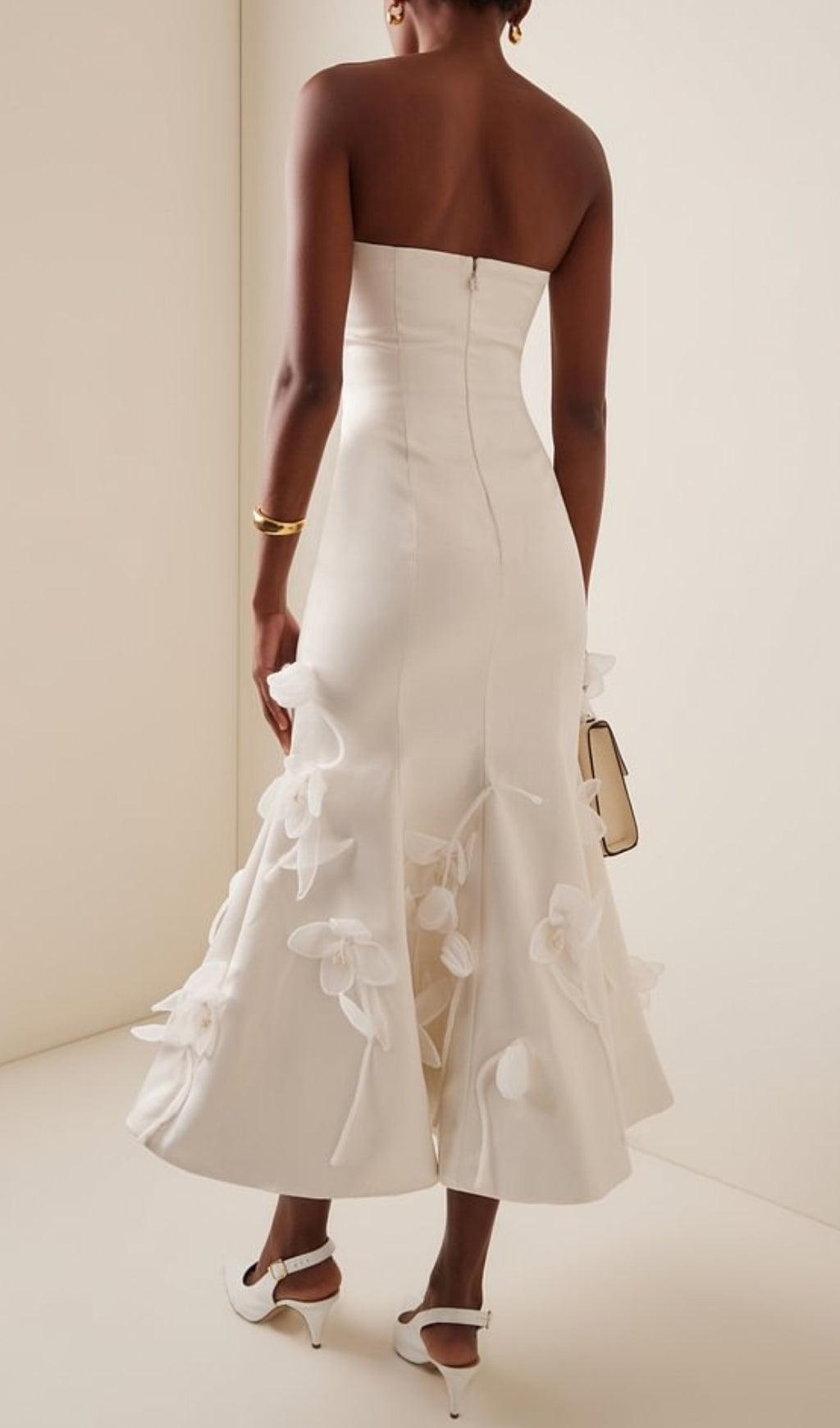 Echo White Strapless Flower Midi Dress