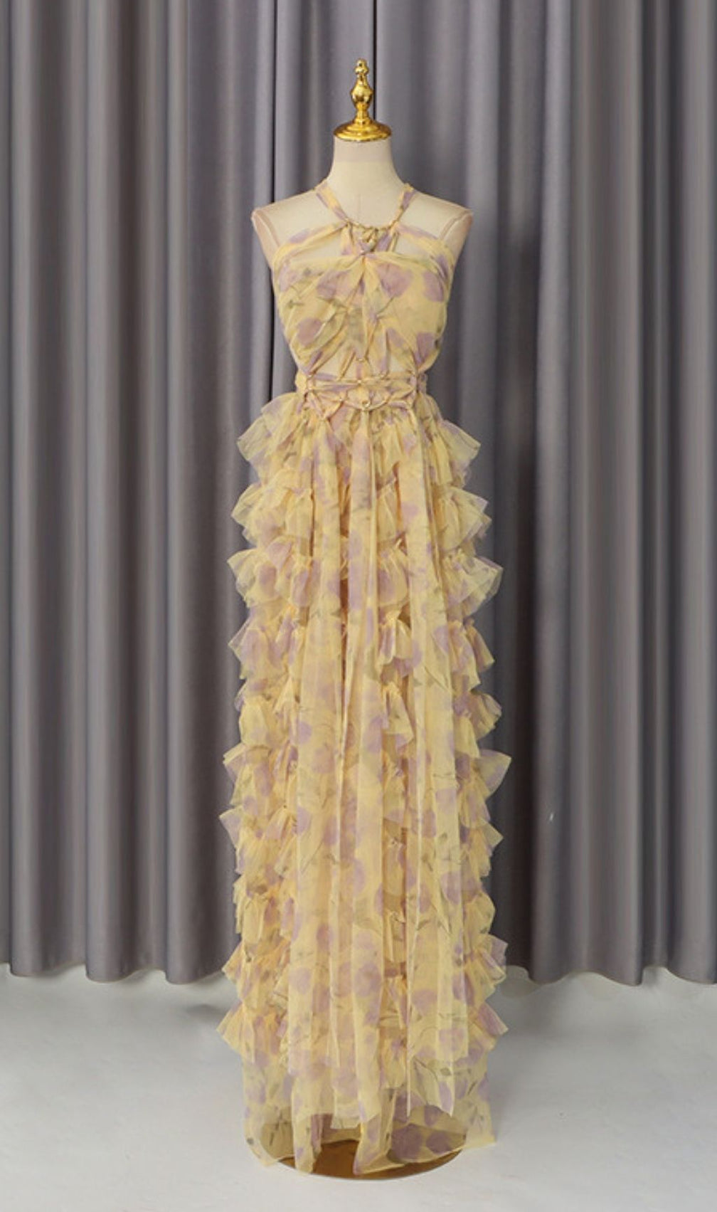 Lainie Halter Printed Ruffle Maxi Dress