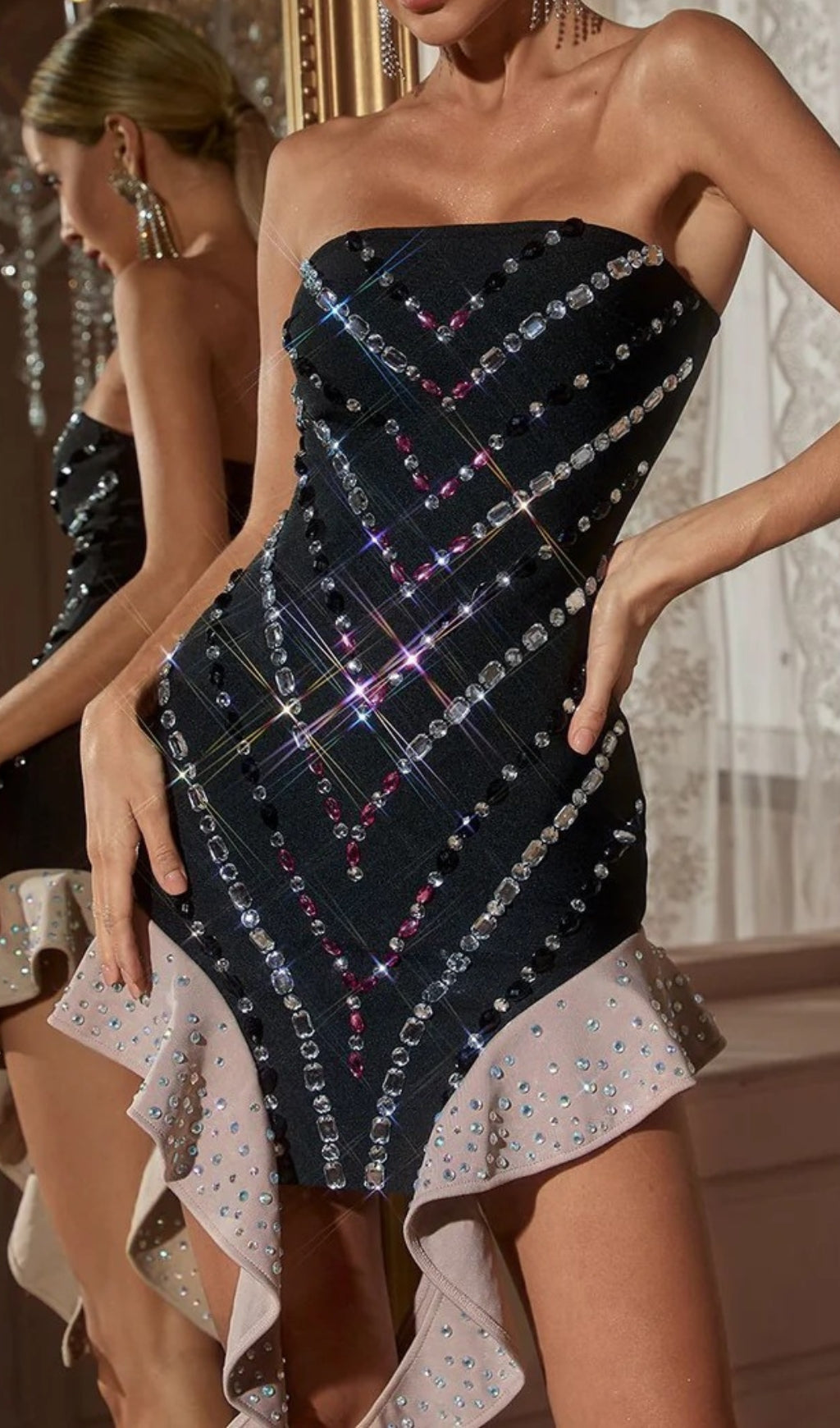 Cady Strapless Rhinestone Bandage Mini Dress