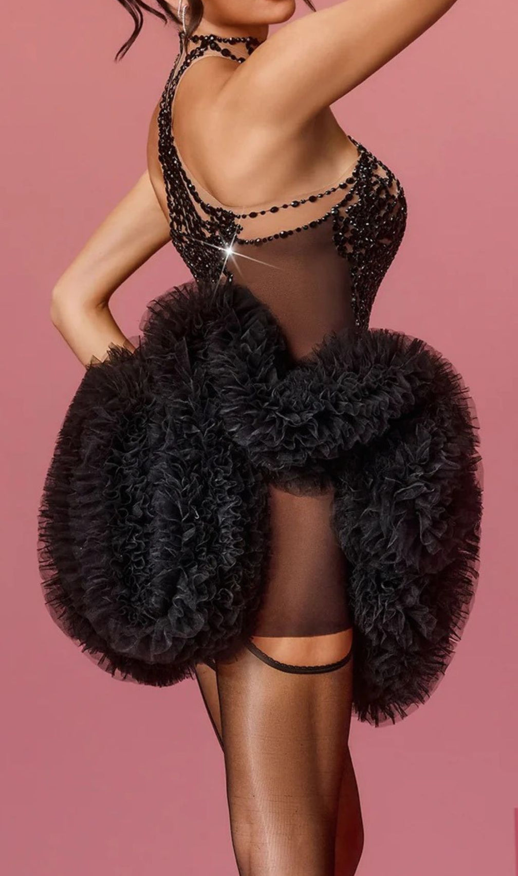 Lunexra Dazzling Rhinestone Halter Tulle Mini Dress - Glamorous Party & Cocktail Ready