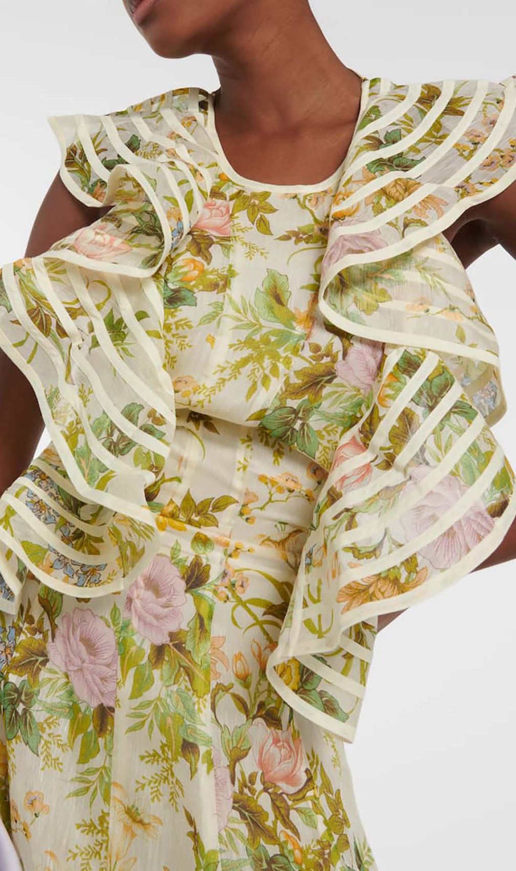 Floral Linen And Silk Midi Dress