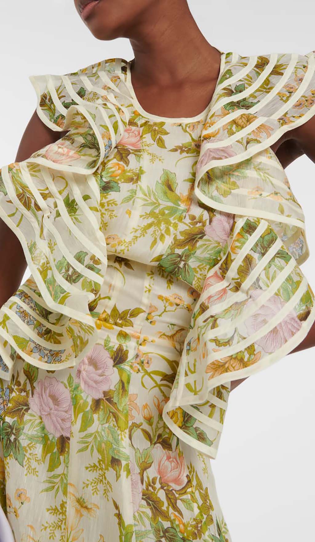 Floral Linen And Silk Midi Dress