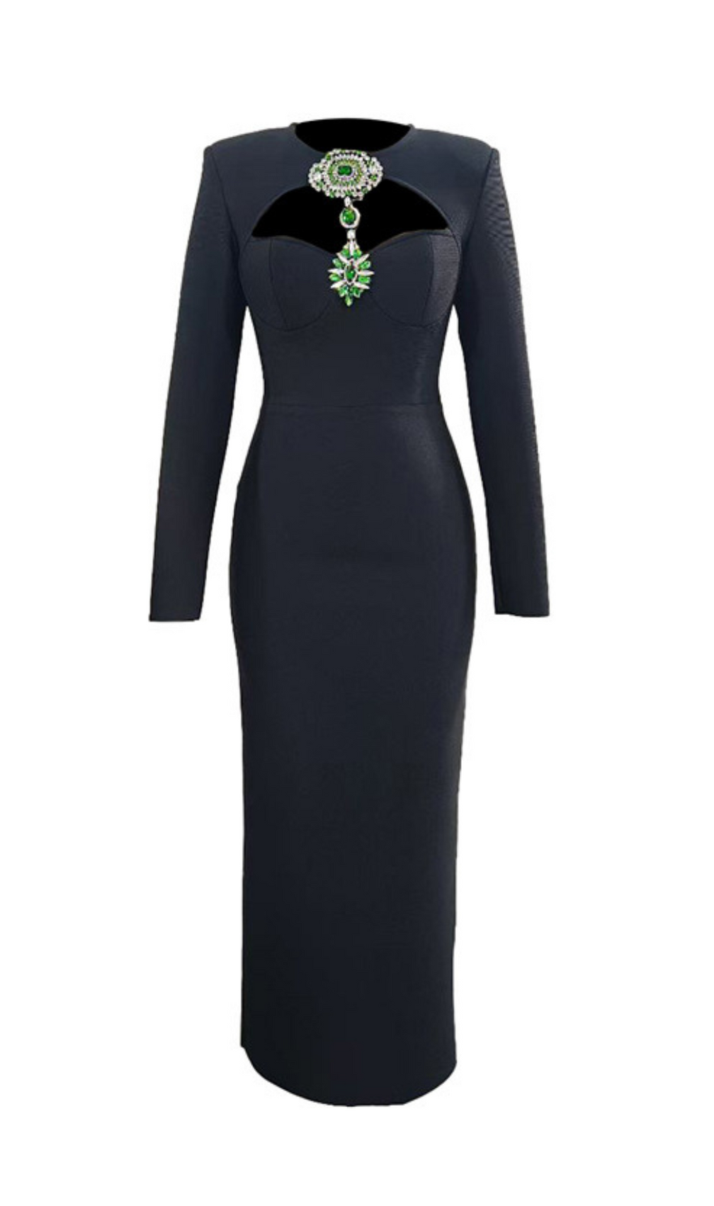 Hera Black Long Sleeve Crystal Maxi Bandage Dress