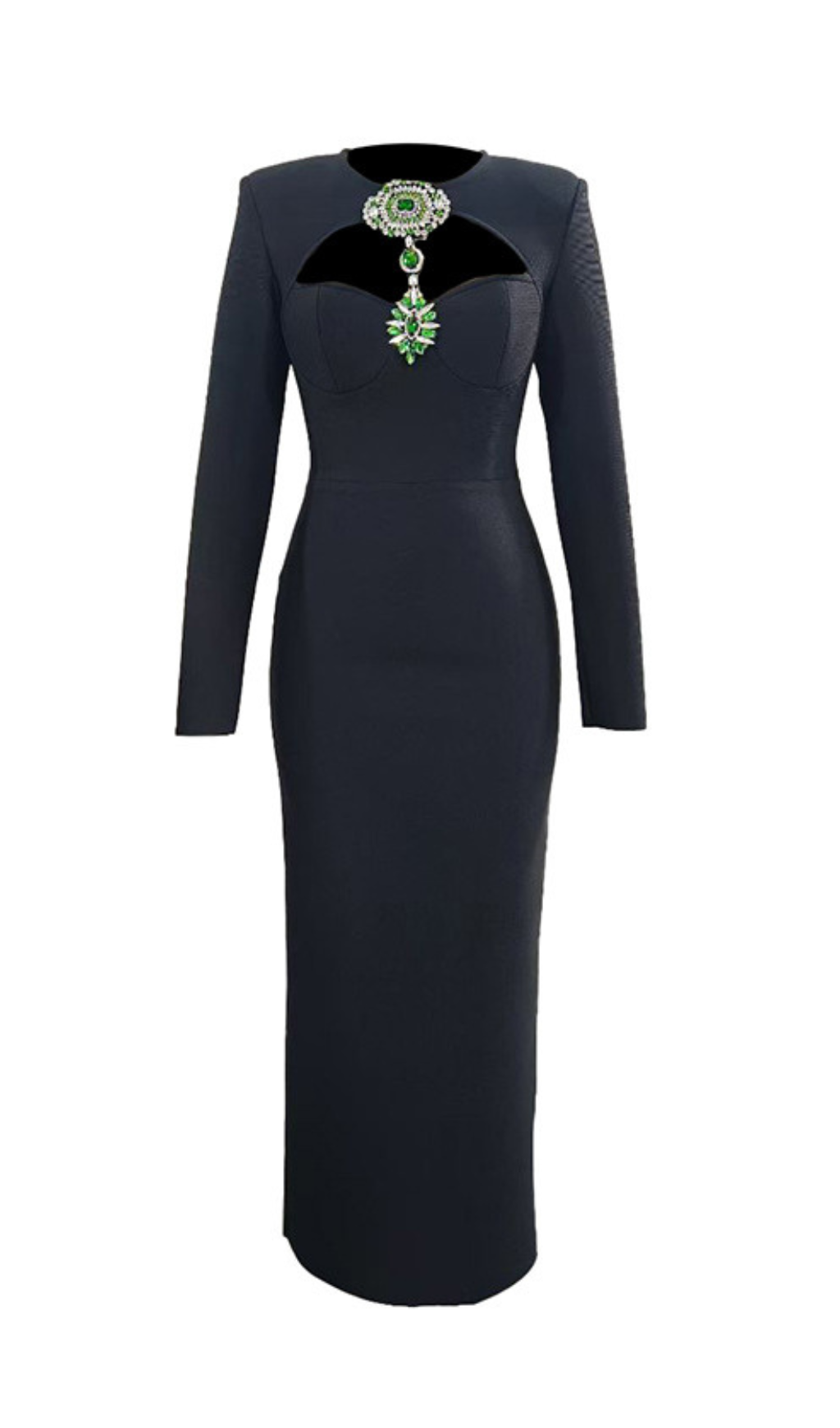 Hera Black Long Sleeve Crystal Maxi Bandage Dress