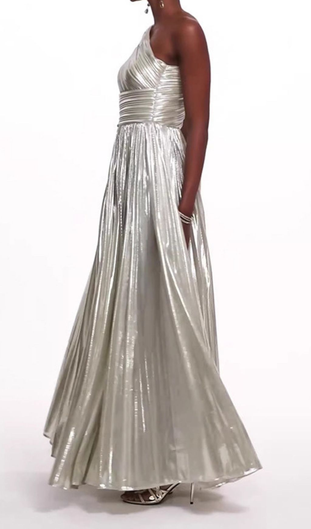 Solace London Karter Metallic Pleated One-Shoulder Maxi Gown
