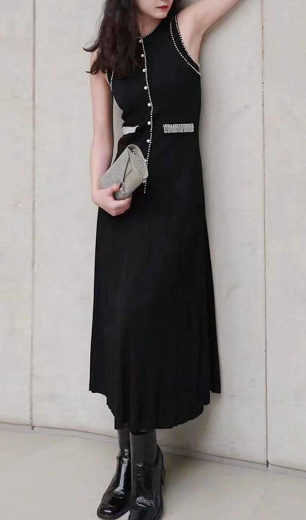 Fatin Black Knit Beaded Cardigan & Midi Dress